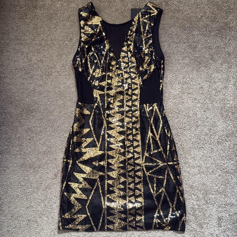 Black and Gold Sequin Dress
